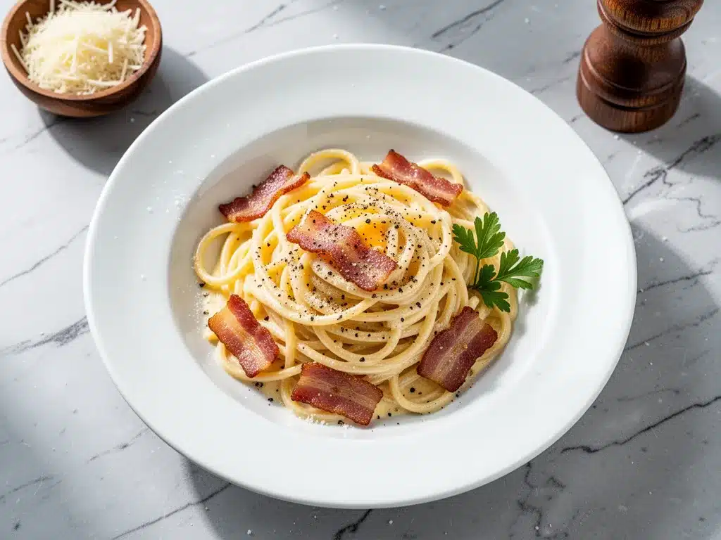 Authentic Italian Carbonara: Easy Weeknight Dinner 4 authentic Italian carbonara with crispy pancetta preparation steps