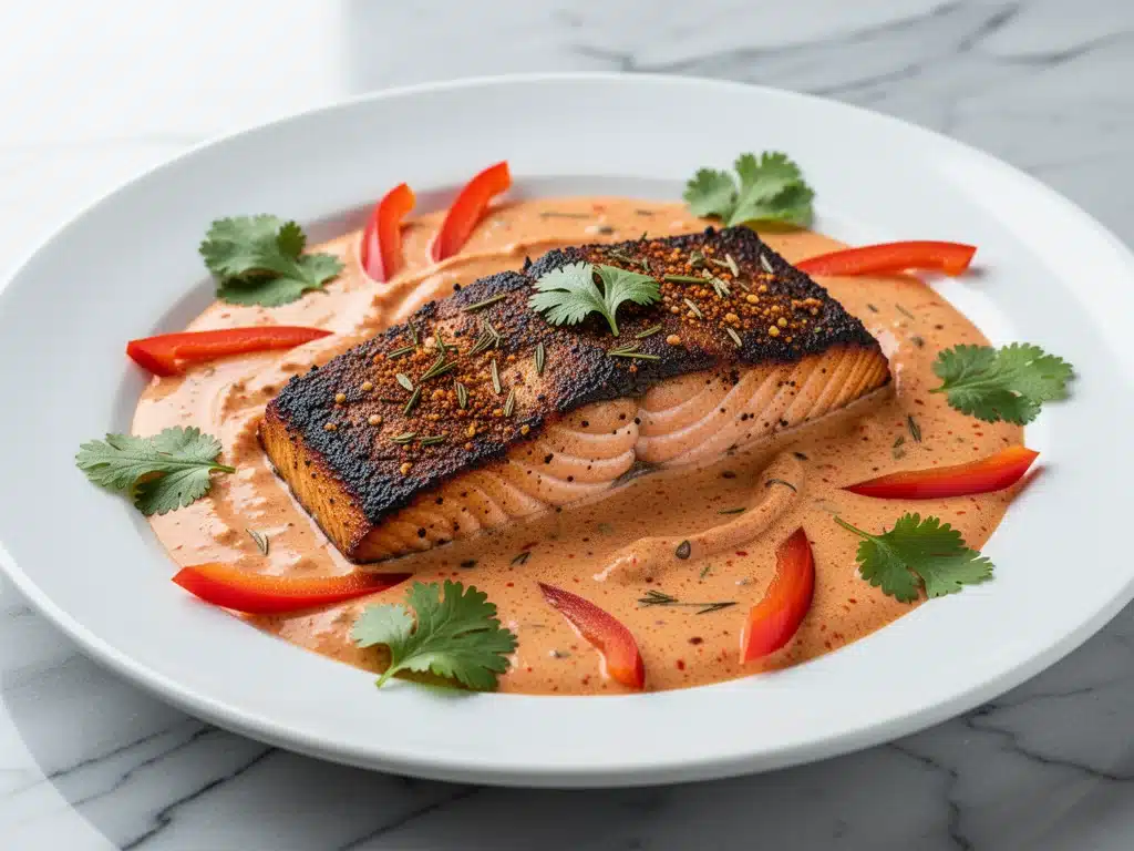 blackened salmon with creamy cajun sauce - featured image