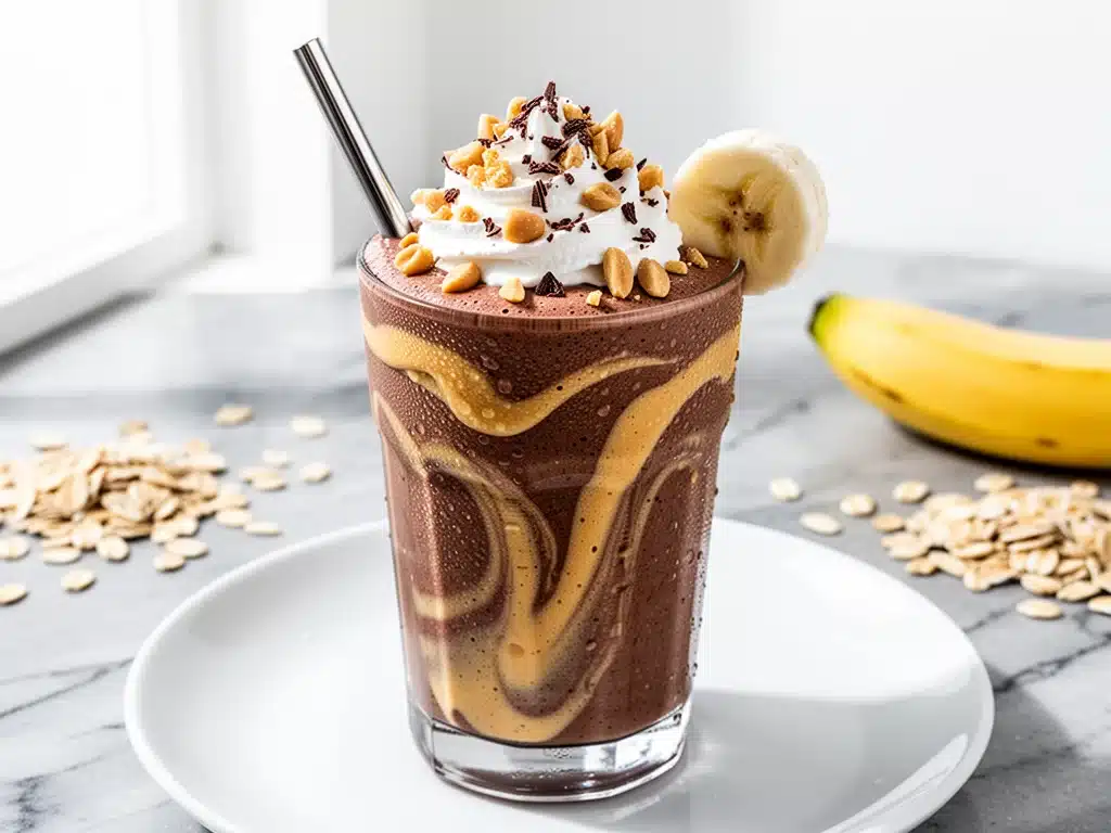chocolate peanut butter banana smoothie - featured image
