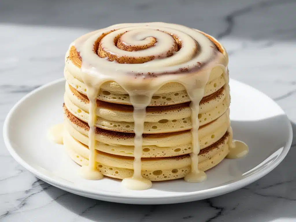 fluffy cinnamon roll pancakes with cream cheese glaze - featured image