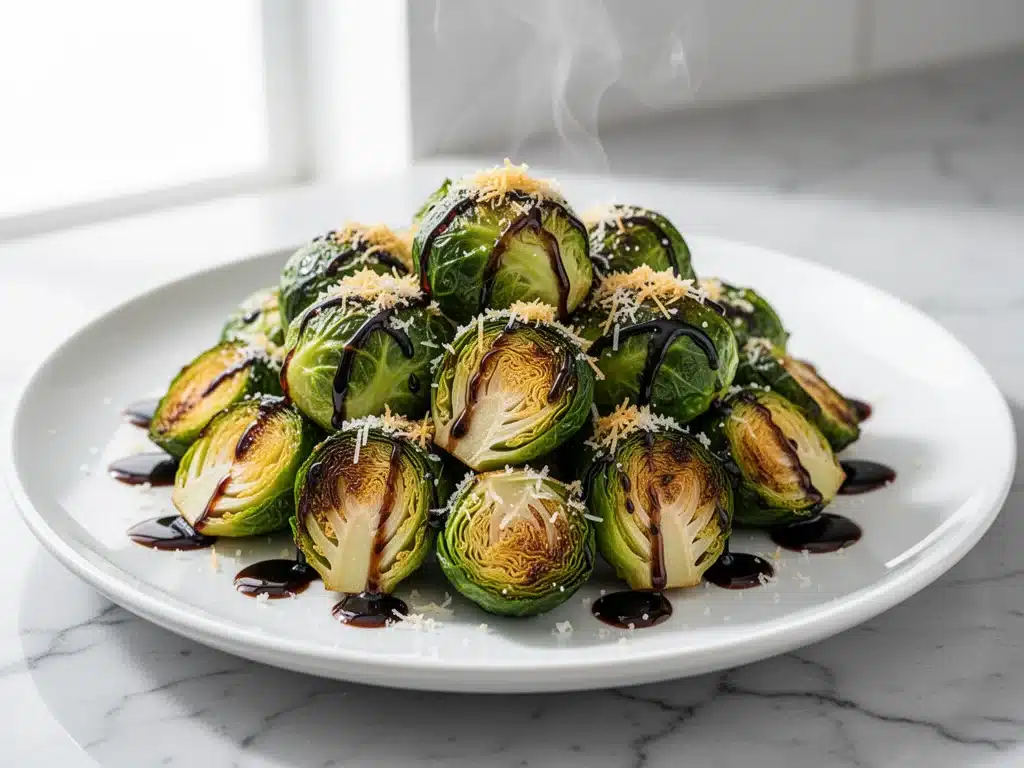 garlic parmesan roasted brussels sprouts - featured image