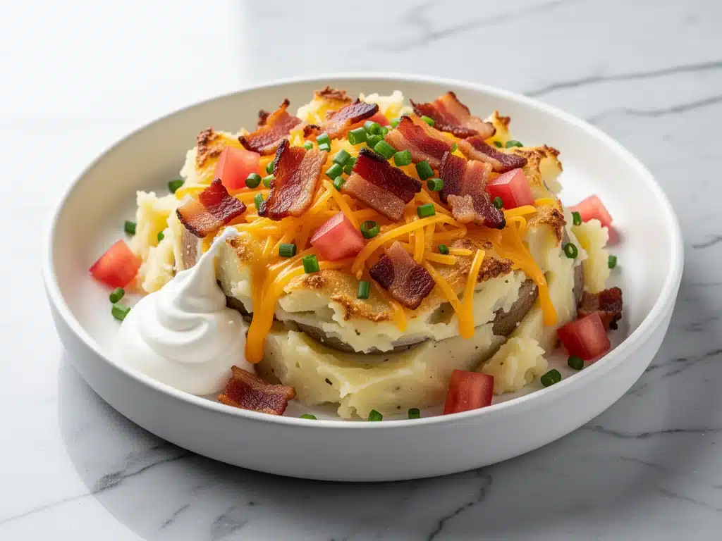 loaded smashed potato casserole - featured image