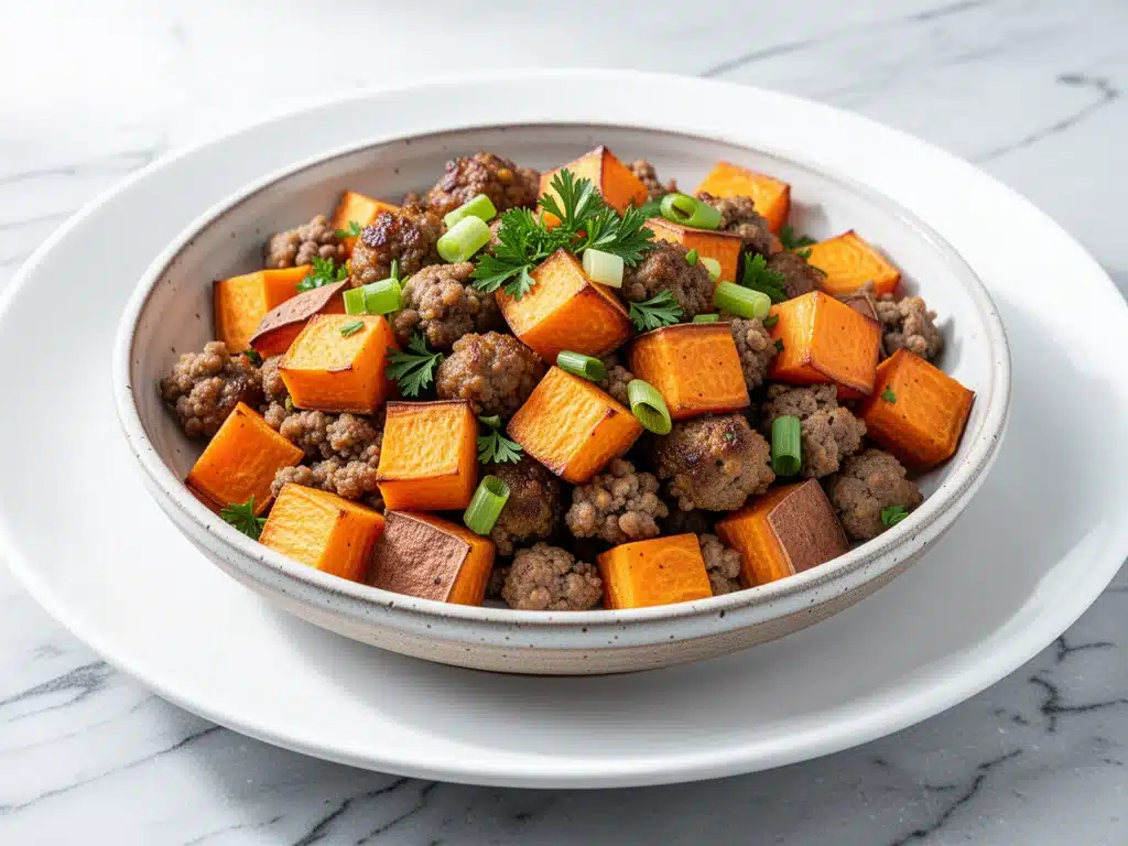 paleo sweet potato sausage hash - featured image