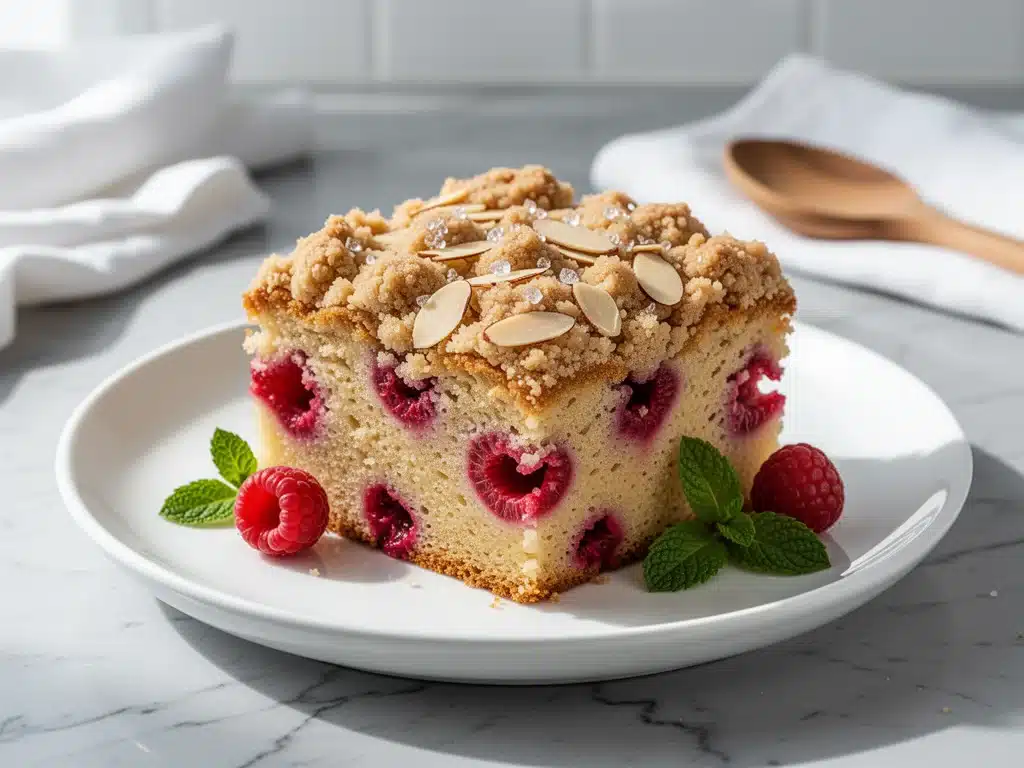 raspberry almond crumb coffee cake - featured image