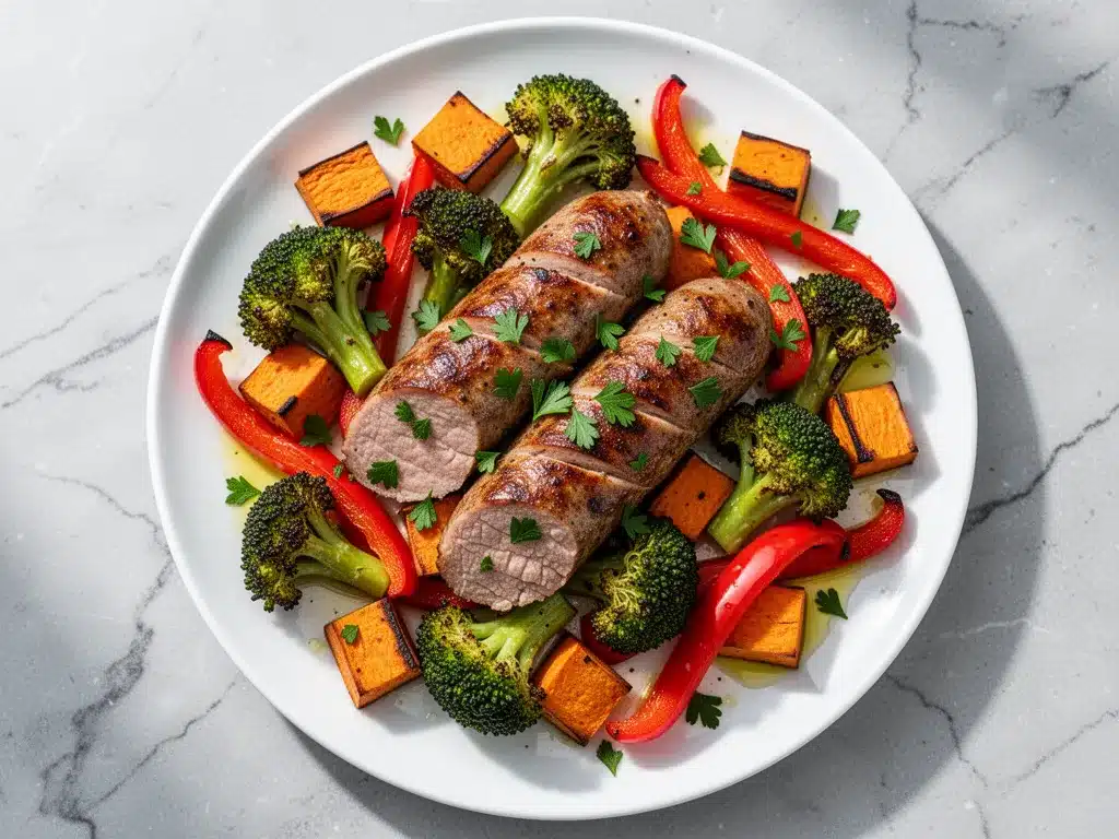 Whole30 Sheet Pan Sausage & Veggies: 15-Minute Dinner 4 Whole30 Sheet Pan Sausage preparation steps