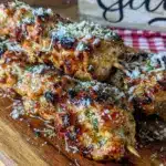 air fryer garlic parmesan chicken skewers - featured image