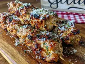 air fryer garlic parmesan chicken skewers - featured image