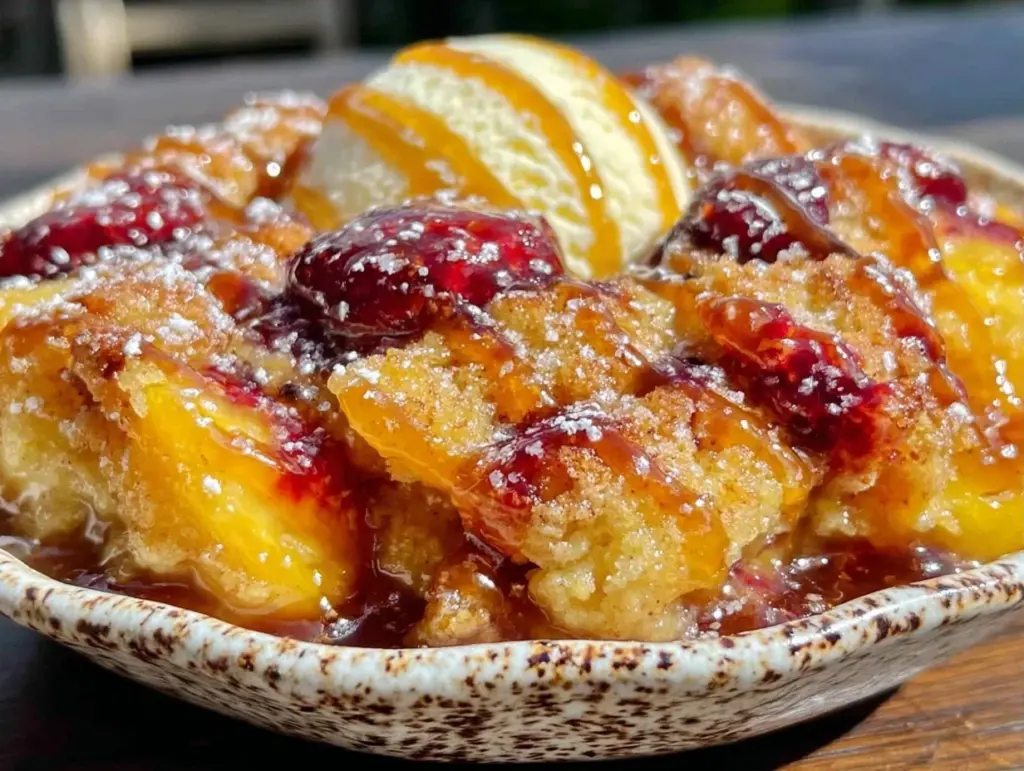 budget bourbon peach cobbler - featured image