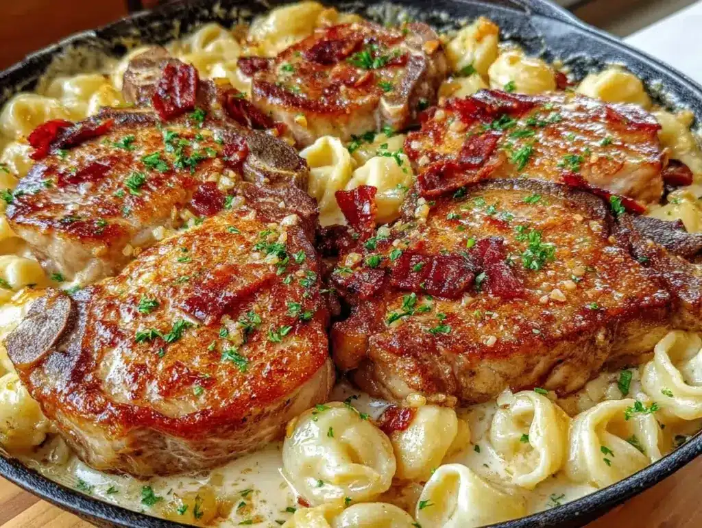 creamy garlic parmesan pork chops one skillet - featured image