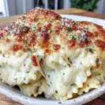 creamy million dollar ravioli casserole - featured image