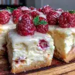 creamy white chocolate raspberry cheesecake bars - featured image