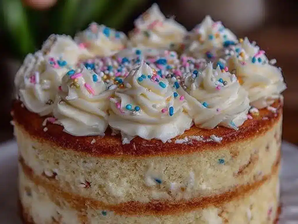 easy moist vanilla birthday cake - featured image