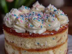 easy moist vanilla birthday cake - featured image