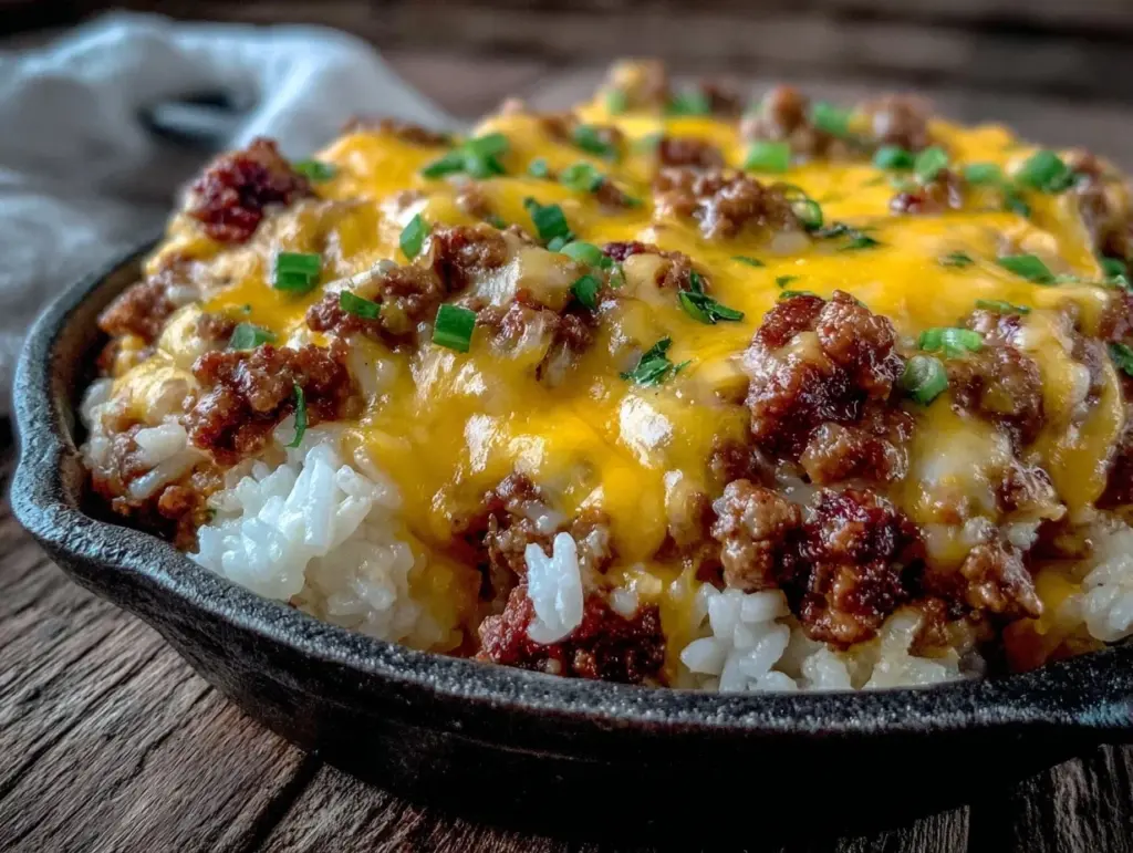 Easy One-Skillet Cheesy Beef Rice - featured image
