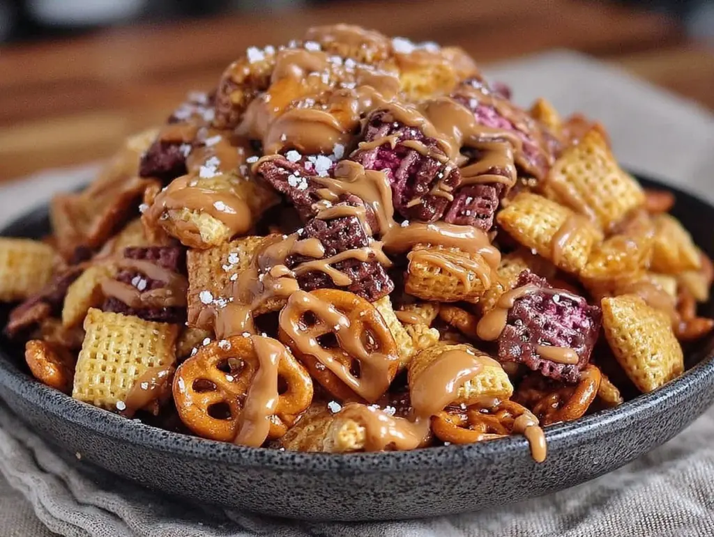 Game Day Puppy Chow with Peanut Butter Drizzle - featured image