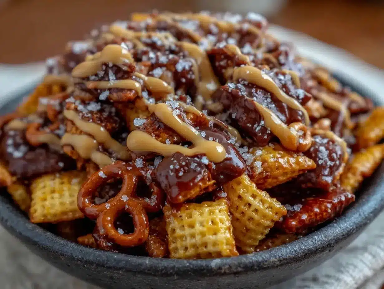 Game Day Puppy Chow with Peanut Butter Drizzle: Easy Snack 4 Game Day Puppy Chow with Peanut Butter Drizzle preparation steps