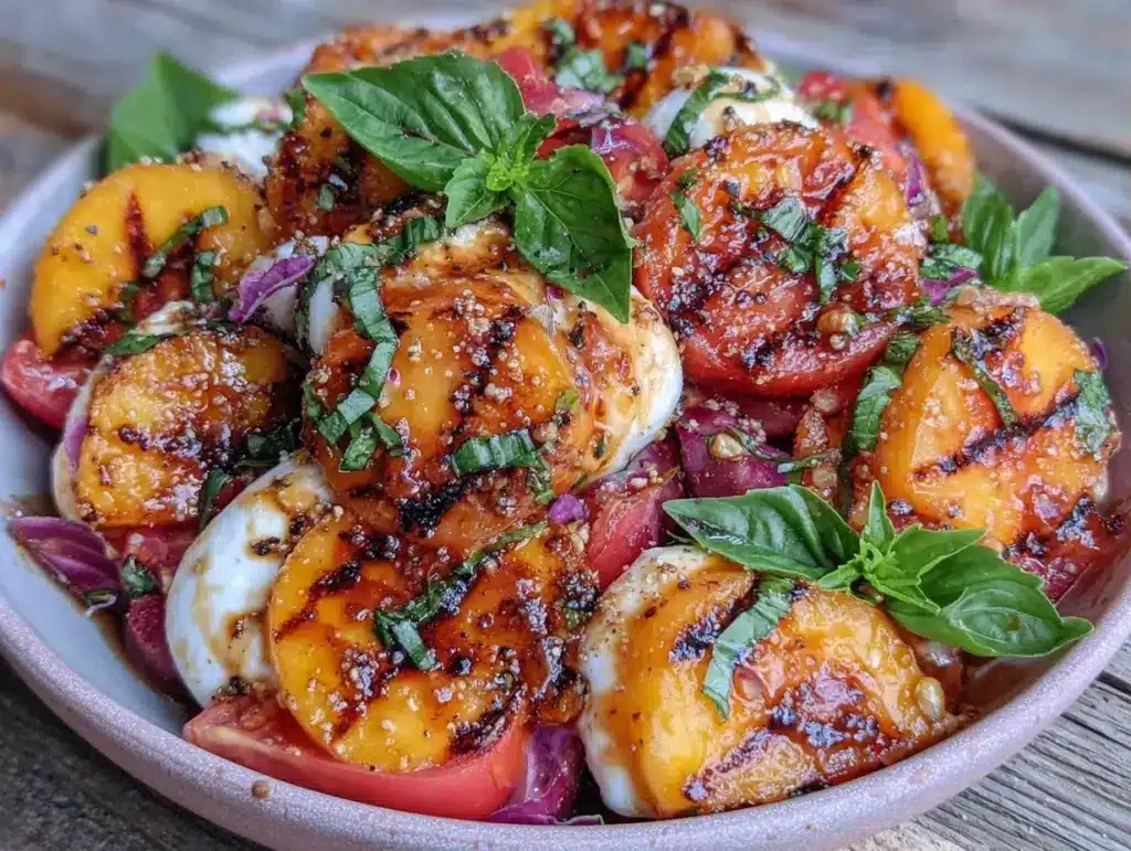 grilled peach burrata salad - featured image