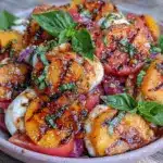 grilled peach burrata salad - featured image
