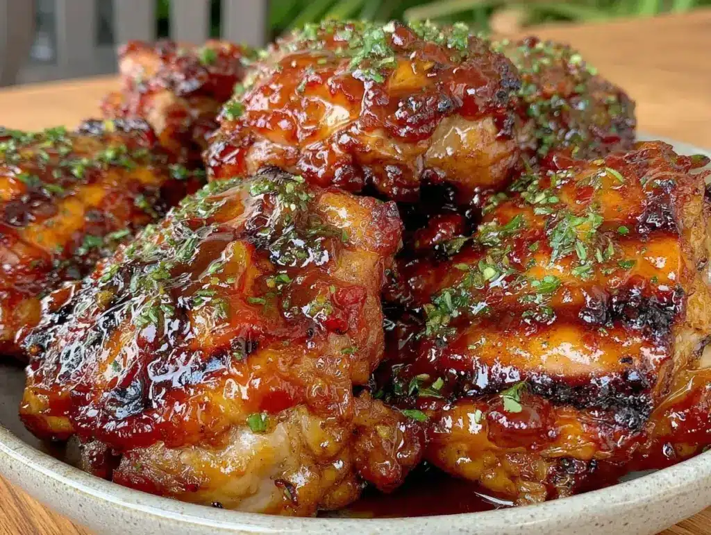 honey bourbon grilled chicken thighs - featured image