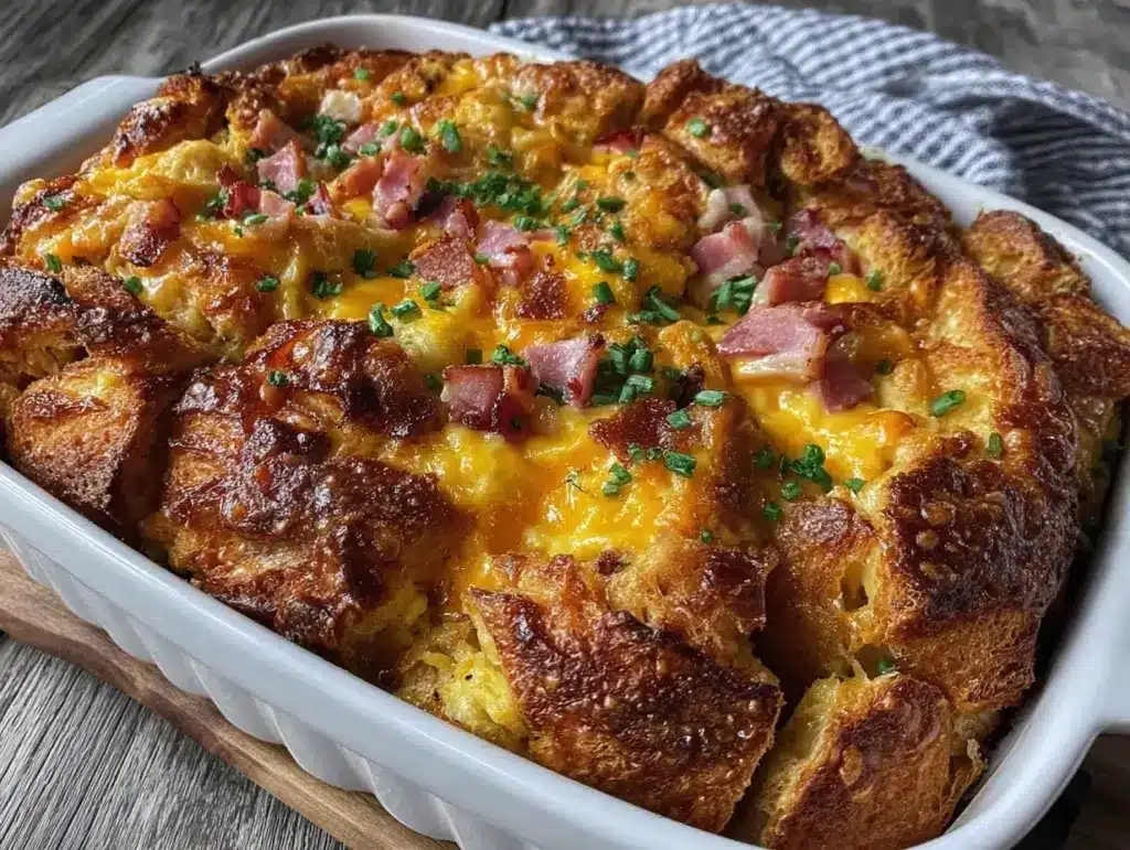 Make Ahead Ham Cheese Croissant Bake - featured image
