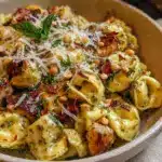 One Pan Creamy Pesto Chicken Tortellini - featured image