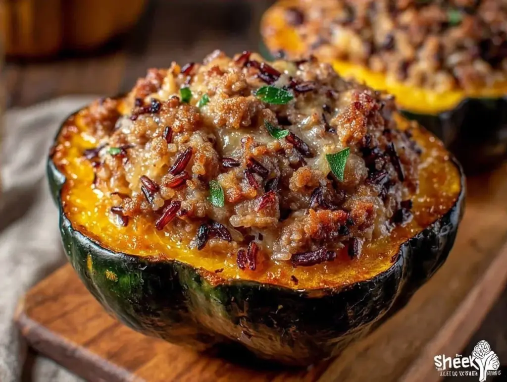 stuffed acorn squash with sausage - featured image