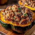 stuffed acorn squash with sausage - featured image